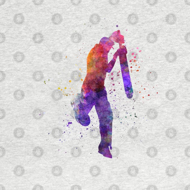 Cricket player batsman silhouette in watercolor by PaulrommerArt